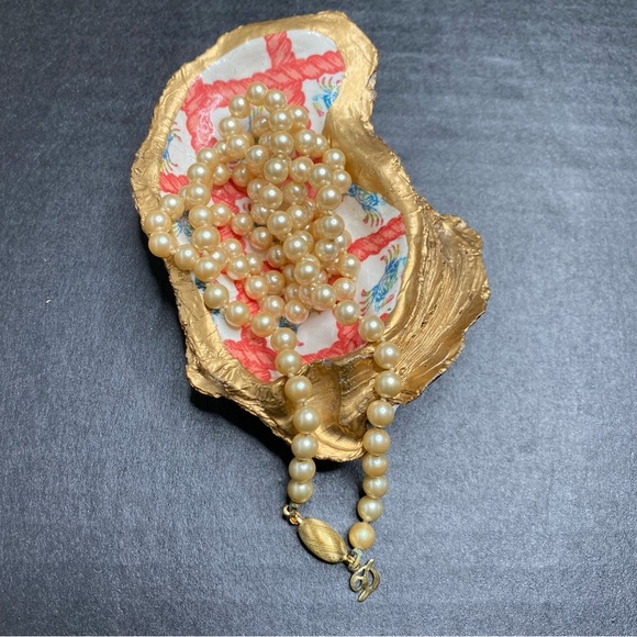 Vintage 60's Necklace Danecraft Ivory Off White Faux Pearls Gold Tone Clasp - Picture 2 of 4